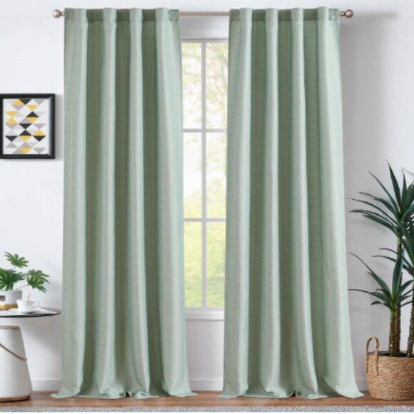 Jinchan Curtain Panels Green Linen Textured Curtains 38x 96 Rod Pocket Drapes - Picture 2 of 11